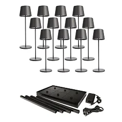 battery table lamp CANIS GASTRO L with touch dimmer, with charger, 12 pcs. IP65, dark grey, mat dimmable