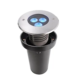 LED Gulvindbygningslampe III RGB Udendørsspot, 24V DC, 6W, 30°, rustfrit stål, sølv