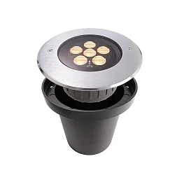 LED Gulvindbygningslampe HP IV Udendørsspot, 24V DC, 10W, 25°, IP67, 3000K, rustfrit stål sølv, varm hvid