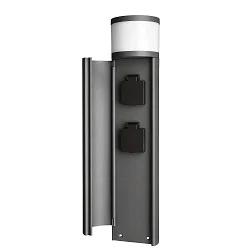 2-vejs socket tårn, IP44, 220-240V AC / 50-60Hz, støbt aluminium, med LED-belysning, 4.8W 3000K 150lm