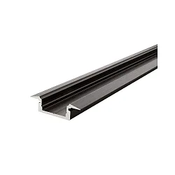 ET-01-10, flad T-Profil til 10 - 11,3 mm LED Strips, 200cm, sort mat børstet