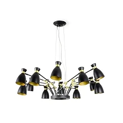 Pendel RETRO 12-flammer E14 IP20, guld, satin, sort mat 