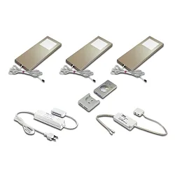 Sæt af 3 Skab armatur Dynamic LED Slim-Pad F 5W, rustfrit stål look + Radio FB Overflade + LED 24V Transformer 30W