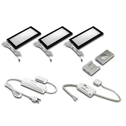 Sæt af 3 Skab armatur Dynamic LED Sky 6W + Overflade Fjernbetjening + LED Transformer 30W, sort