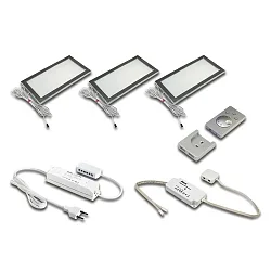 Sæt af 3 Skab armatur Dynamic LED Sky 6W + Overflade Fjernbetjening + LED Transformer 30W, rustfrit stål look