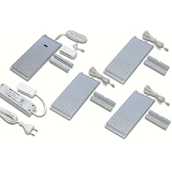 Set of 4 LED L-Pad 7.5W 3000K with IR dimmer + LED transformer 24/15W/30W, alu anodised