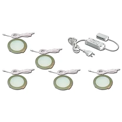 Set of 5  LED Area luminaire FR 68-LED, Recessed / Surface mounted, round, incl. transformer LED 24 / 15W, 4W 3000K 270lm 110°