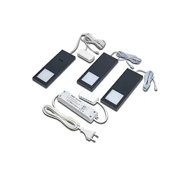 Sæt af 3 LED Skab armatur LED Slim-Pad F, IP20, med IR dæmper + Transformer LED-24 / 30W, 5W 4000K, sort