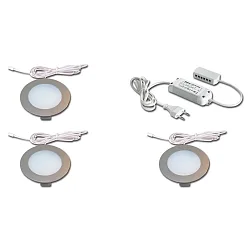 Sæt af 3 LED Indbygnings Overfladelampe FR 78-LED, IP44, LED-24 forbindelse, CRi >90, 4W 3000K, rustfrit stål look