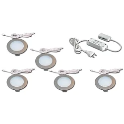 Sæt af 5 LED Indbygnings Overfladelampe FR 78-LED, IP44, LED-24 forbindelse, CRi >90, 4W 3000K, rustfrit stål look