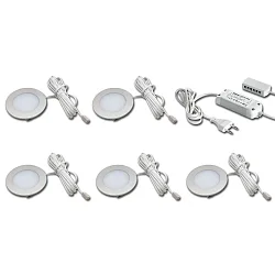 Set of 5 FR 55-LED 3W 4000K, stainless steel look + LED transformer LED 24 / 30W