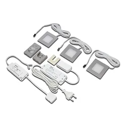 Sæt af 3 Dynamic LED Indbygningsspot FQ 68-LED 4W, firkantet, rustfrit stål look, 24V DC, Funk-FB Overflade