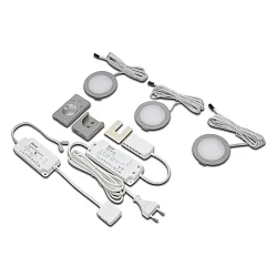 Sæt af 3 Dynamic LED Indbygningsspot FR 68-LED, 4W, rund, rustfrit stål look, 24V DC, Funk-FB Overflade