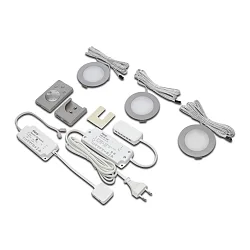 Sæt af 3 LED Indbygningsspot Dynamic FR 78-LED 4W, rustfrit stål look, 24V DC, inkl. Transformer 15W