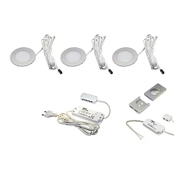 Sæt af 3 Dynamic FR 55-LED 3W, rustfrit stål look, 24V DC, Radio Overflade, Transformer 15W