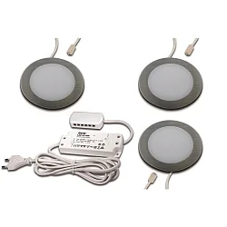 LED Indbygningslampe FAR 58, 3er Set, 3x 3W, 3000K, IP20, børstet rustfrit stål