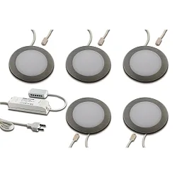 LED Indbygningslampe FAR 58, 5er Set, 5x 3W, 4000K, IP20, børstet rustfrit stål