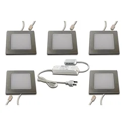 LED Recessed luminaire FAQ 58, 5er Set, 5x 3W, 3000K, IP20, brushed stainless steel