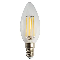 LED Lyskilde E14, C35, 4W, kerteformet, Filamentimitation, klar glaspære, varm hvid, flimmer fri