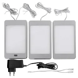 LED Under cabinet luminaire SASKIA, set of 3, 18W, 3000K, 810lm, IP20, silver