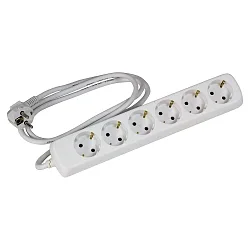 Socket, 6 gange, 3G1,5mm², 1,5m tilslutningskabel, hvid