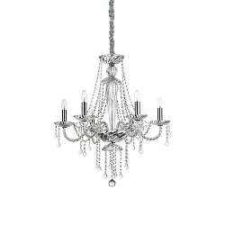 Lysekrone AMADEUS 6-flammer E14 IP20, chrom, gennemsigtig