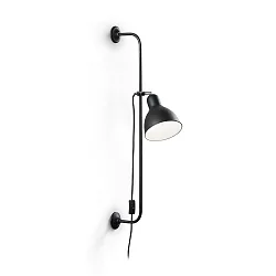 Wall luminaire SHOWER, height 89cm, E27, with adjustable hinge, cable with switch , matt black
