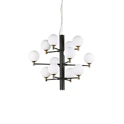 Pendant luminaire COPERNICO, 12 flames, Ø 71cm, incl. 12x G9 LED 3.2W 3000K, matt black / brass