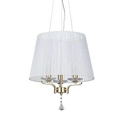 Pendant luminaire PEGASO, 3 flames, Ø 40cm, E14, chrystal, brushed brass / organza