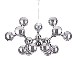 Pendant luminaire NODI, 15 flames, Ø 105cm, E14, connector rotatable, chrome / transparent glass