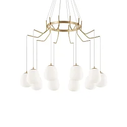 Pendant luminaire KAROUSEL, 10 flames, Ø 82.5cm, incl. G9 3.2W 3000K, satined brass / white
