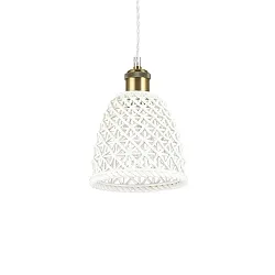 Pendant luminaire LUGANO-1, Ø 18cm, 1 flame, E27, burnished metal / white  ceramics