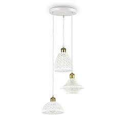 Pendant luminaire LUGANO, 3 flames, Ø 35cm, E27, burnished metal / white