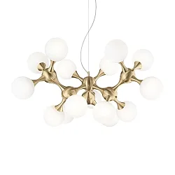 Pendant luminaire NODI, 15 flames, Ø 105cm, E14, connector rotatable, brushed brass / white