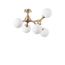 Loftlampe NODI 5-flammer E14 IP20, messing børstet, hvid