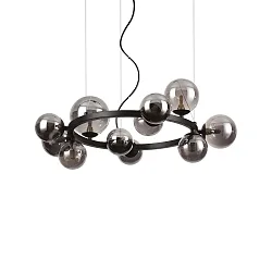 Pendant luminaire PERLAGE, ROUND, Ø 73cm, 11-flame, incl. 11x LED G9 3W 3000K, black / chrome glass