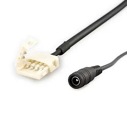 Clipped round plug connection (max. 5A) for 2-pole IP20 LED strips (with 1cm width and pitch >1.2cm)