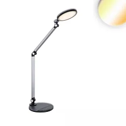 Bordlampe COLORSWITCH med leddelt arm, CCT Switch, vipbar IP20, sølv dæmpbar