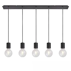 pendant luminaire E27 SURFACE 5 flames, long, with canopy E27 IP20, black matt dimmable