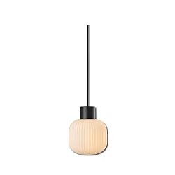 Pendel INFINITY WHITE GLASS ROUND rillet, med åbent kabel, 2-polet E27 IP20, sort dæmpbar