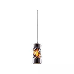 pendant luminaire INFINITY SMOKY CURLED GLASS cylindrical, with open cable, 2-pole E27 IP20, black dimmable