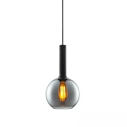 Pendel INFINITY BLACK ROUND GLASS 20CM rund E27 IP20, røgfarver, sort dæmpbar
