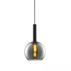 Pendel INFINITY BLACK ROUND GLASS 25CM rund E27 IP20, røgfarver, sort dæmpbar