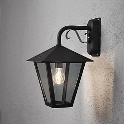 Udendørs wall luminaire BENU down E27 IP23, røgfarver, sort