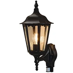 Udendørs wall luminaire FIRENZE med bevægelsesdetektor E27 IP44, sort, gennemsigtig