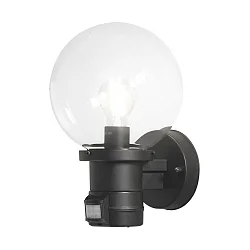 Udendørs wall luminaire NEMI med bevægelsesdetektor E27 IP44, sort, gennemsigtig