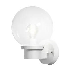 Outdoor wall luminaire NEMI with daylight switch, E27 max. 60W, white, plastic / clear glass