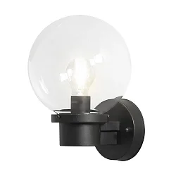 Outdoor wall luminaire NEMI with daylight switch, E27 max. 60W, black, plastic / clear glass