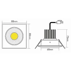 downlight A 5068Q S square, swivelling IP40, brushed nickel dimmable