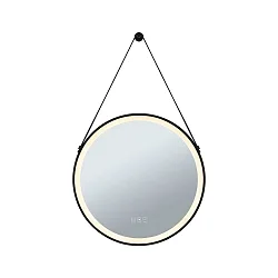 Spejl med belysning MIRRA Ø 60CM rund, CCT Switch, med touch-dæmper, med tape, med varmefunktion IP44, sort mat dæmpbar